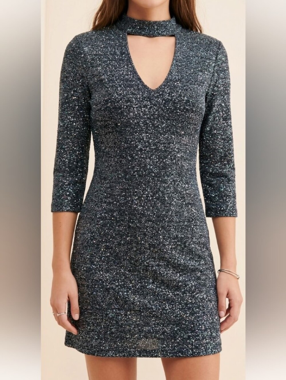 CLOTH & PEOPLE Glittery Cut-Out Dress Size S – Black/Glitter